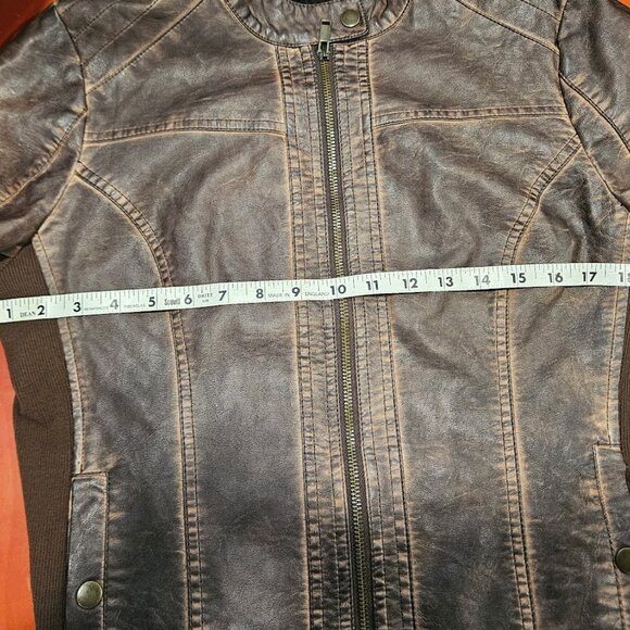 Maurices Faux Leather Moto Short Jacket Brown Size Large Zip Up Biker - Picture 14 of 16